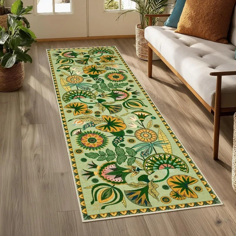 

Vintage Green Corridor Carpet Machine Washable Non-slip Floor Mat Bathroom Foot Mats Kitchen Hallway Rug Bedroom Bedside Rugs