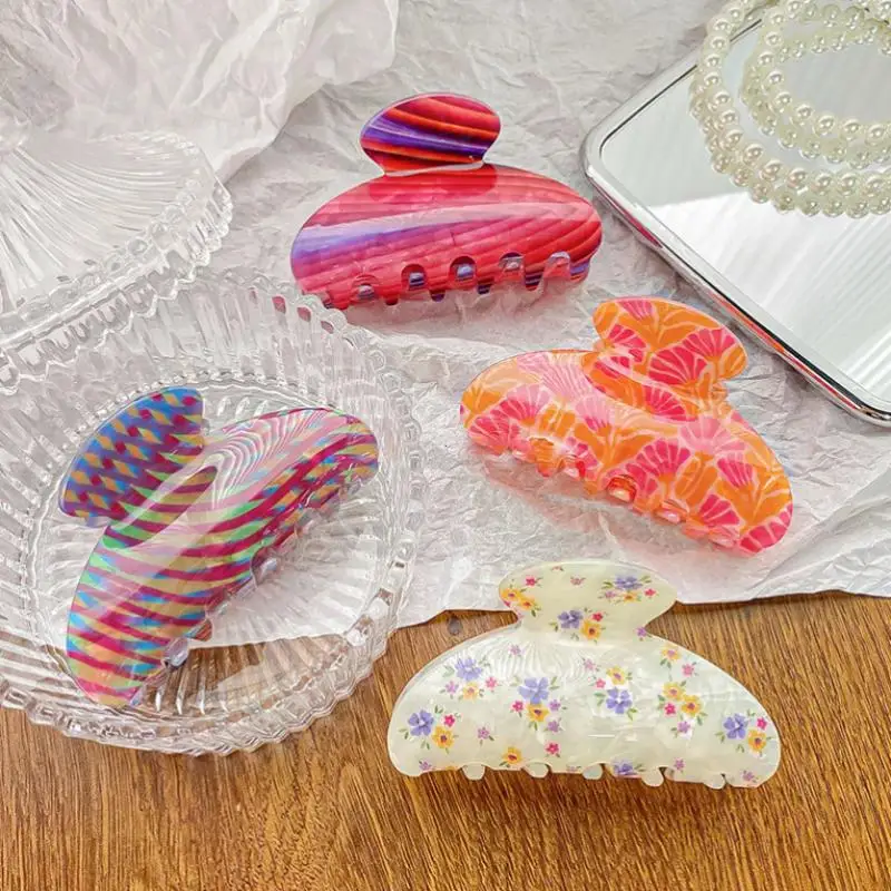 

Винтажная заколка-краб для волос с цветочным принтом, элегантная, разноцветная, аксессуар для волос