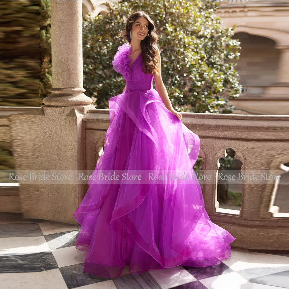 Luxury Net Pleat Ruched Formal Party Dresses A-line V-neck Bespoke Occasion Gown Gowns for Women 2024 Bride Dresses Long