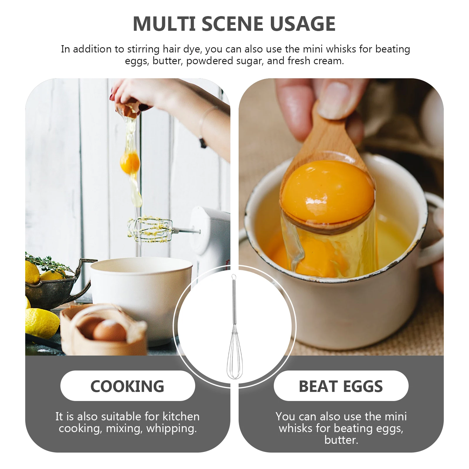 

7pcs Hairdressing Dye Whisk Manual Hair Color Mixer Stirrer Stainless Salon Tools For Cream Egg Butter Powdered Sugar