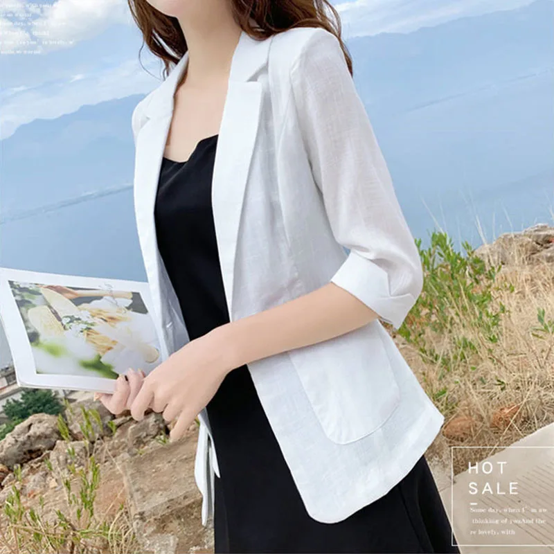 Giacca da abito piccola in lino da donna in stile britannico 2025 Primavera Estate per il tempo libero Breve giacca piccola di grandi dimensioni Protezione solare Abbigliamento Top Coat