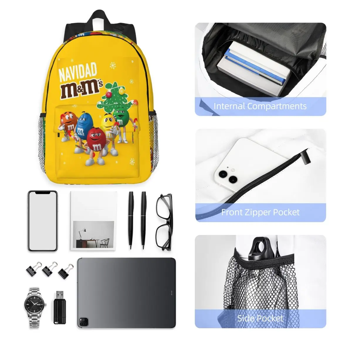 MM Chocolate Candy Cartoon Backpack Student Boys Girls BookBag Men Women School Bag Laptop Shoulder Bags