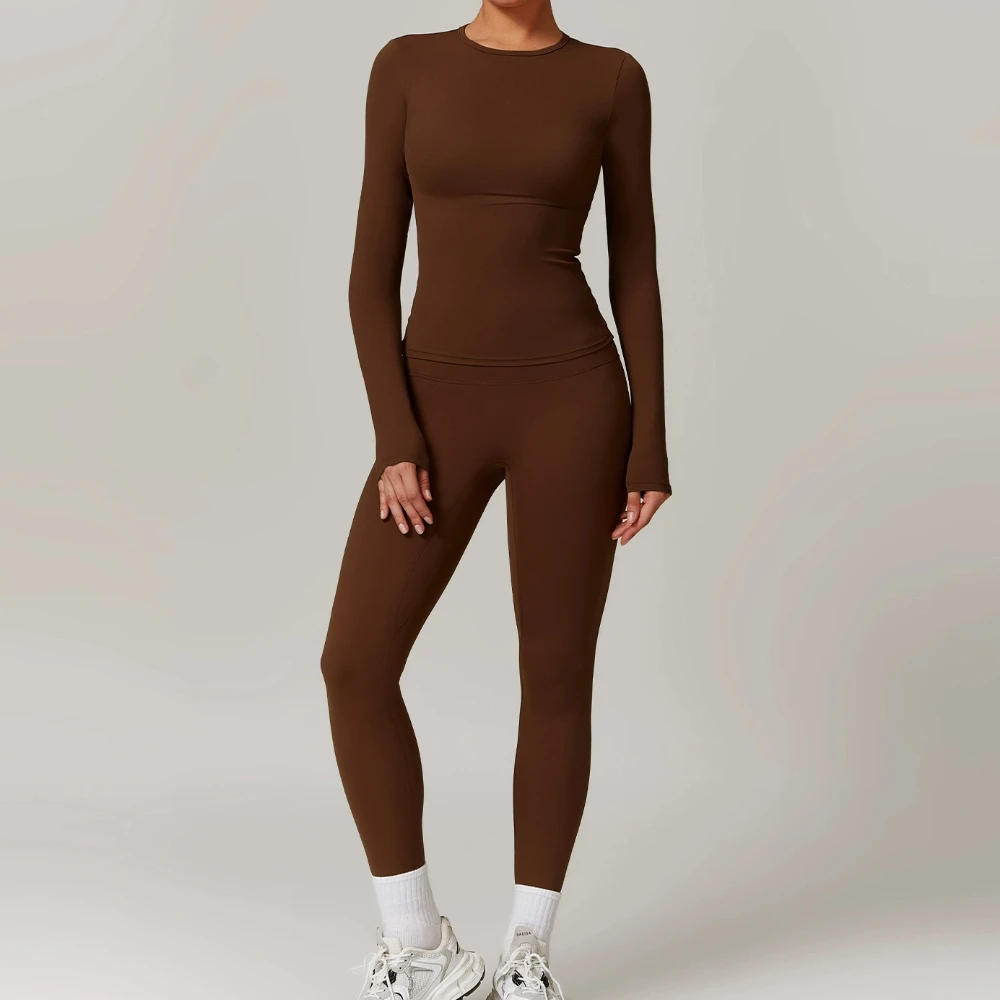 Yoga Sets Women Gym Clothing Fitness Long Sleeve Crop Tops + High Waist Leggings 2PCS Set Workout Sportswear Female Sports Suits