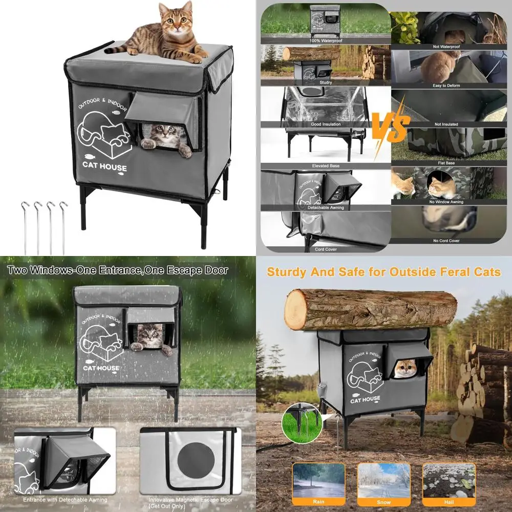 

Всепогодный уличный домик-лежанка для бездомных кошек с люками для эвакуации – утепленный и прочный (серый)