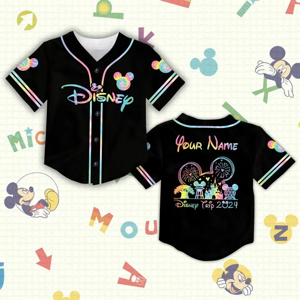 2025 Disney baseball shirt, customizable, 3D printed casual and stylish button up baseball shirt