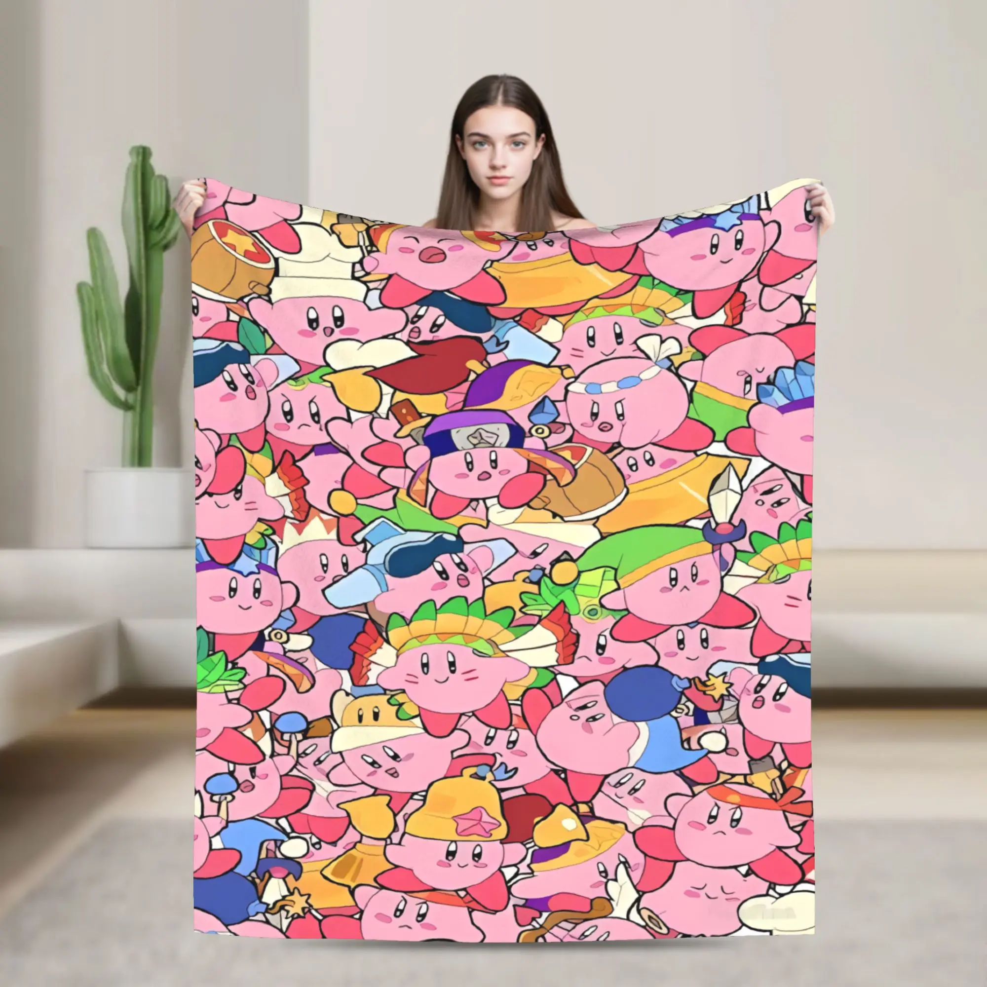 Soft Blanket Child Decorative K-Kirbys Cartoon Stars Kawaii Throw Blanket  Flannel Bedspread For Outdoor Graphic Sofa Bed Cover