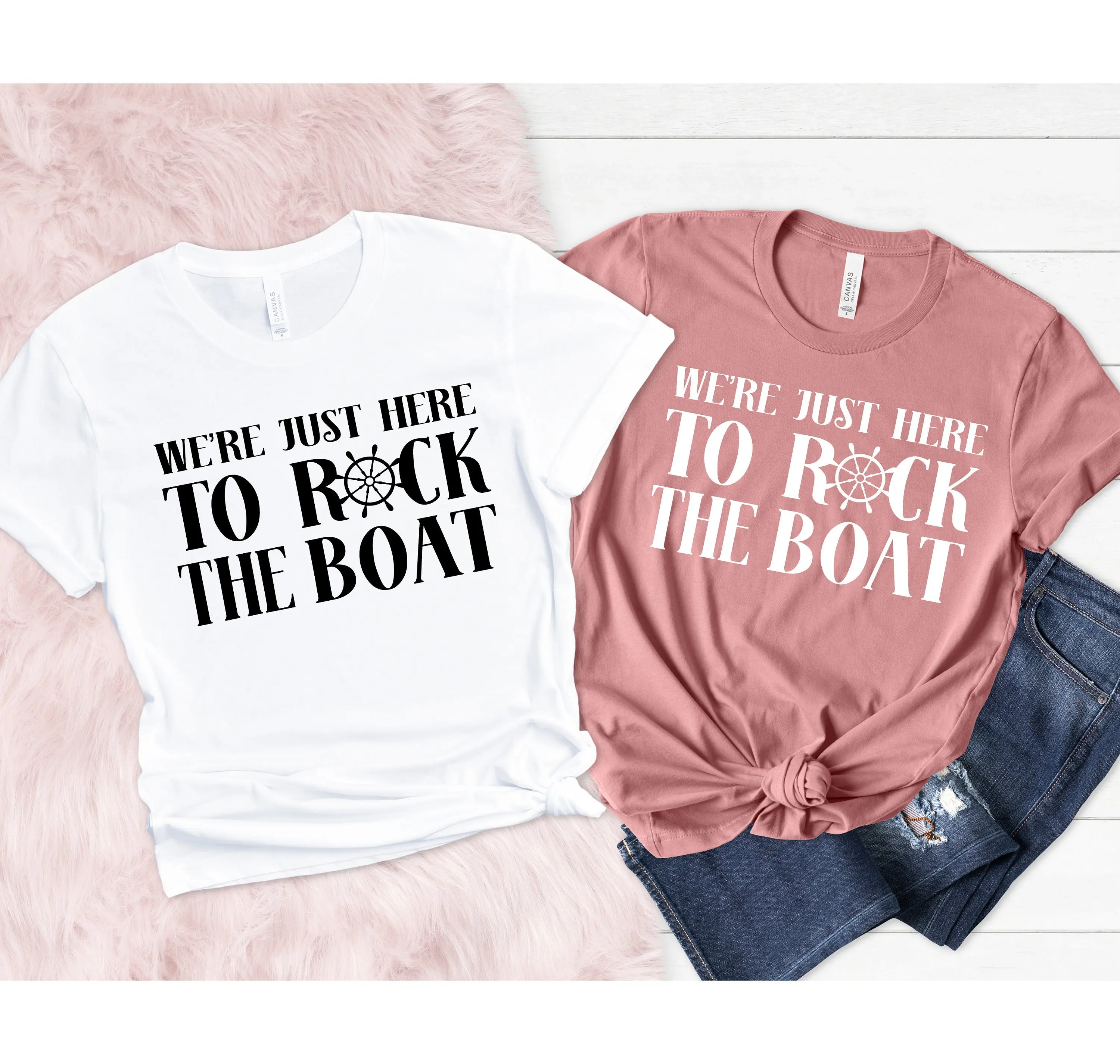 We're Just Here to Rock the Boat Cruise T Shirt Family Vacation Plus Sizes Available