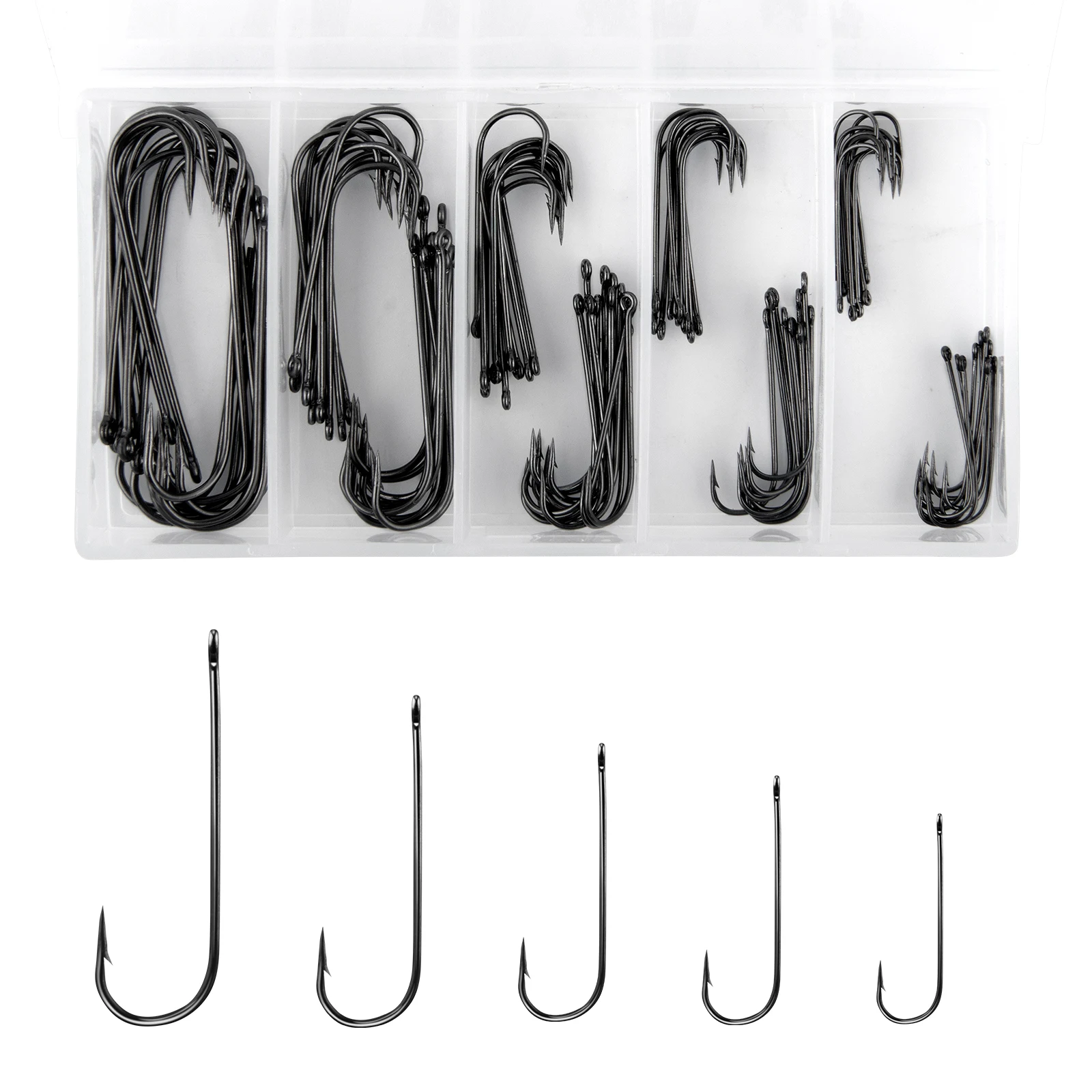 

100pcs Long Shank Live Bait Hook Aberdeen Fishing Hook Worm Hook Freshwater Thin Wire #2-#10 for Bass Trout Catfish