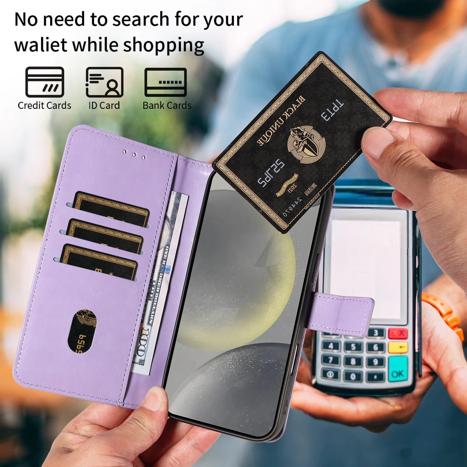 Geprägte Flip-Kartenfach-Schutzhülle für Samsung S26/S25/S24/S23/S22/S21/S20Fe Kunstleder Brieftaschen-Handyhülle – Detail 9