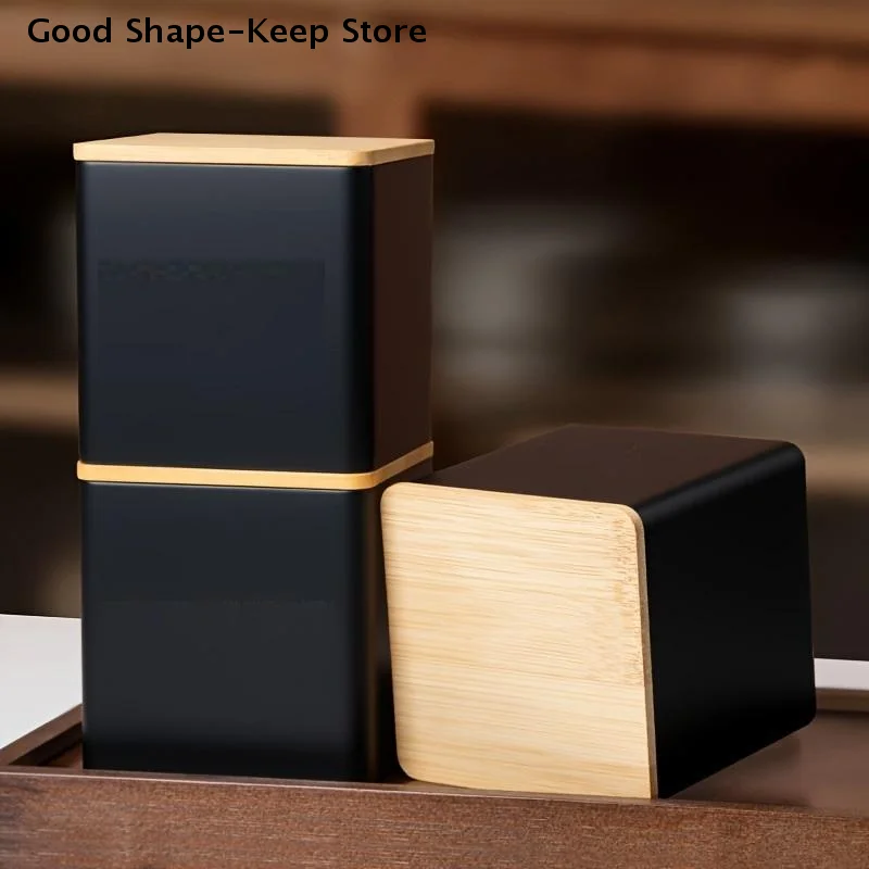 Sealed Tinplate Storage Jar With Bamboo Lid Spices Tank Container Kitchen Food Bottle Coffee Tea Caddy Iron box and square can