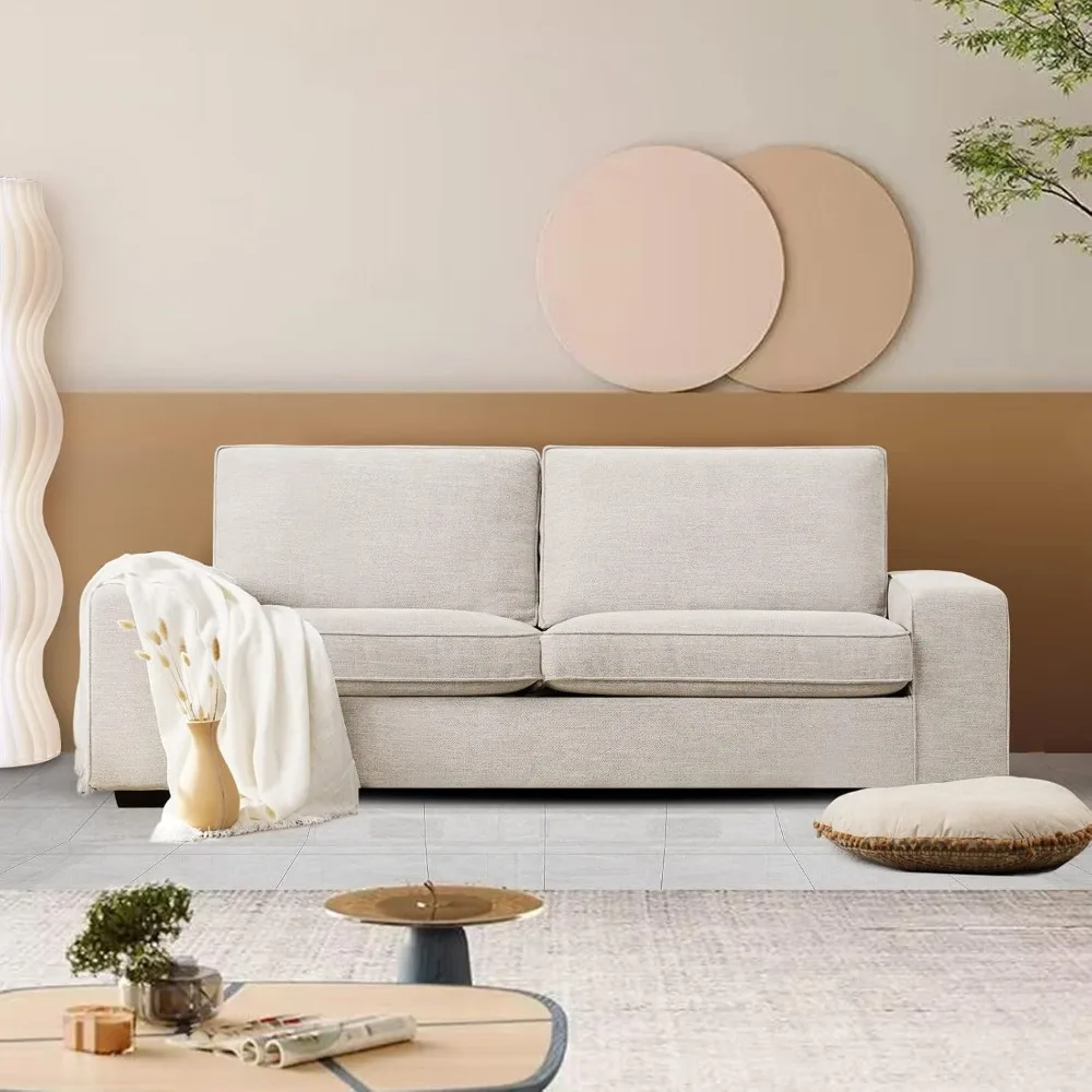 88 Inch Modern Sofa, Chenille Couches Living Room, Square Armrest Removable Cushion, Low Back Design Comfortable Seating