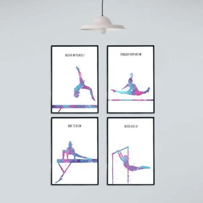 Motivational Artistic Gymnastics Poster and Print for Room Interior Home Decor - Watercolor Picture with Inspirational Quote