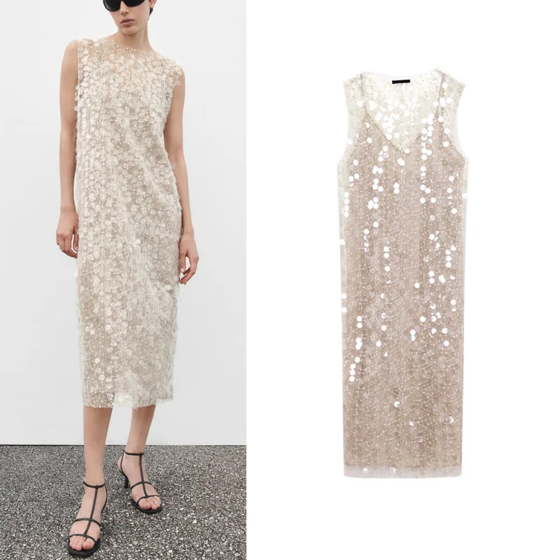 

Ele round Ne Midi Dr New Year's Ball Gown Women's Faion Autumn Winter New Arrival Sequin Decorated Dr 790454