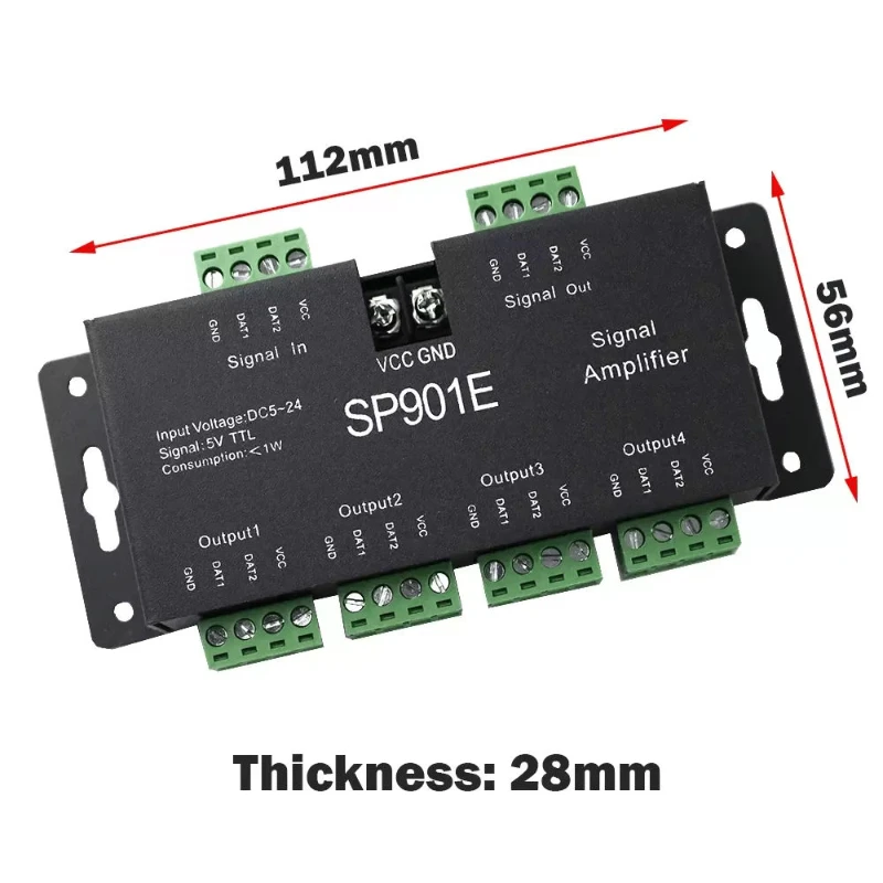 SP901E Controller ETC SPI Signal Amplifier Repeater for Digital LED Strip WS2812B WS2811Programmable LED Matrix Panel