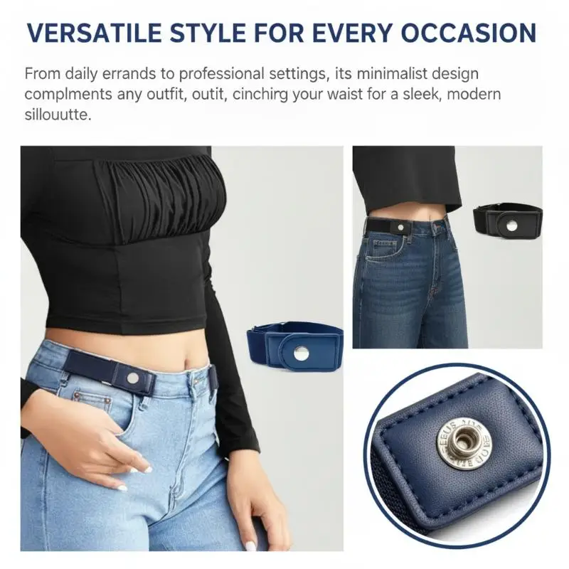 2Pcs/Set Unisex No Buckle Stretch Belt Invisible Comfort Waist Belt for Men Women Pants Skirts Daily Occasions