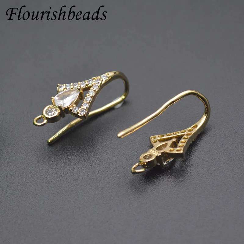 Earring Making Supplies Gold Color Paved Zircon Beads Ear Wire with Loop for Women DIY Earrings Accessories 30pcs/lot