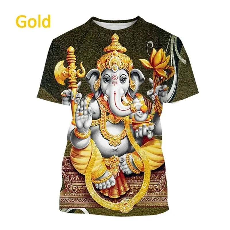 Newest Hot Sale Indian Myth Ganesha 3D Printed T-shirt Men's Summer O-neck T Shirt Casual Hindu Elephant Print Short Sleeve Tops