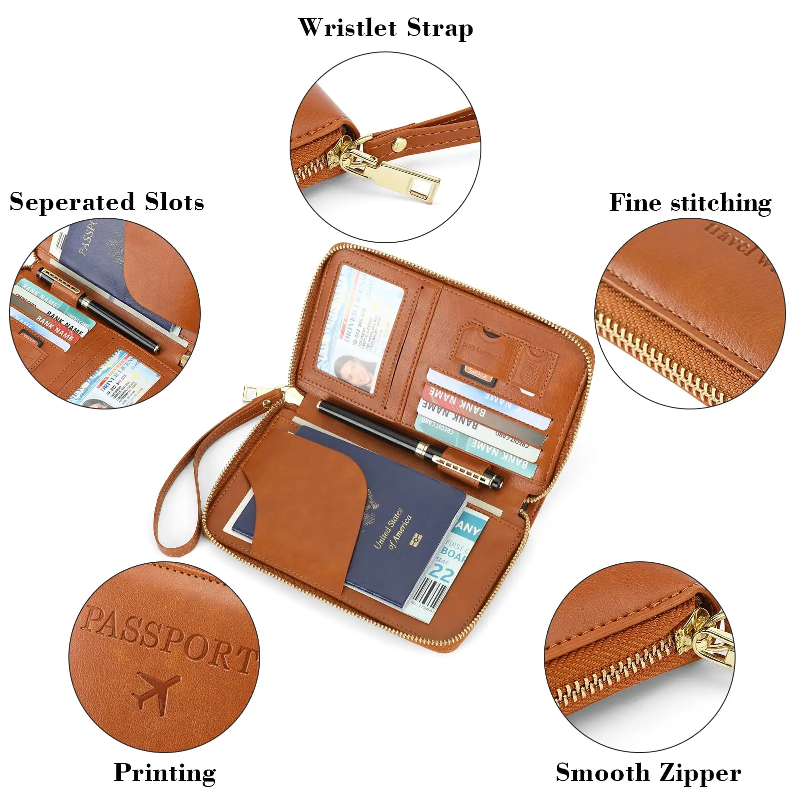 Travel Passport Wallet for Women, PU RFID Passport Cover Holder for Men Travel with Wristlet, Multiple Card Slots with ID Window view 2