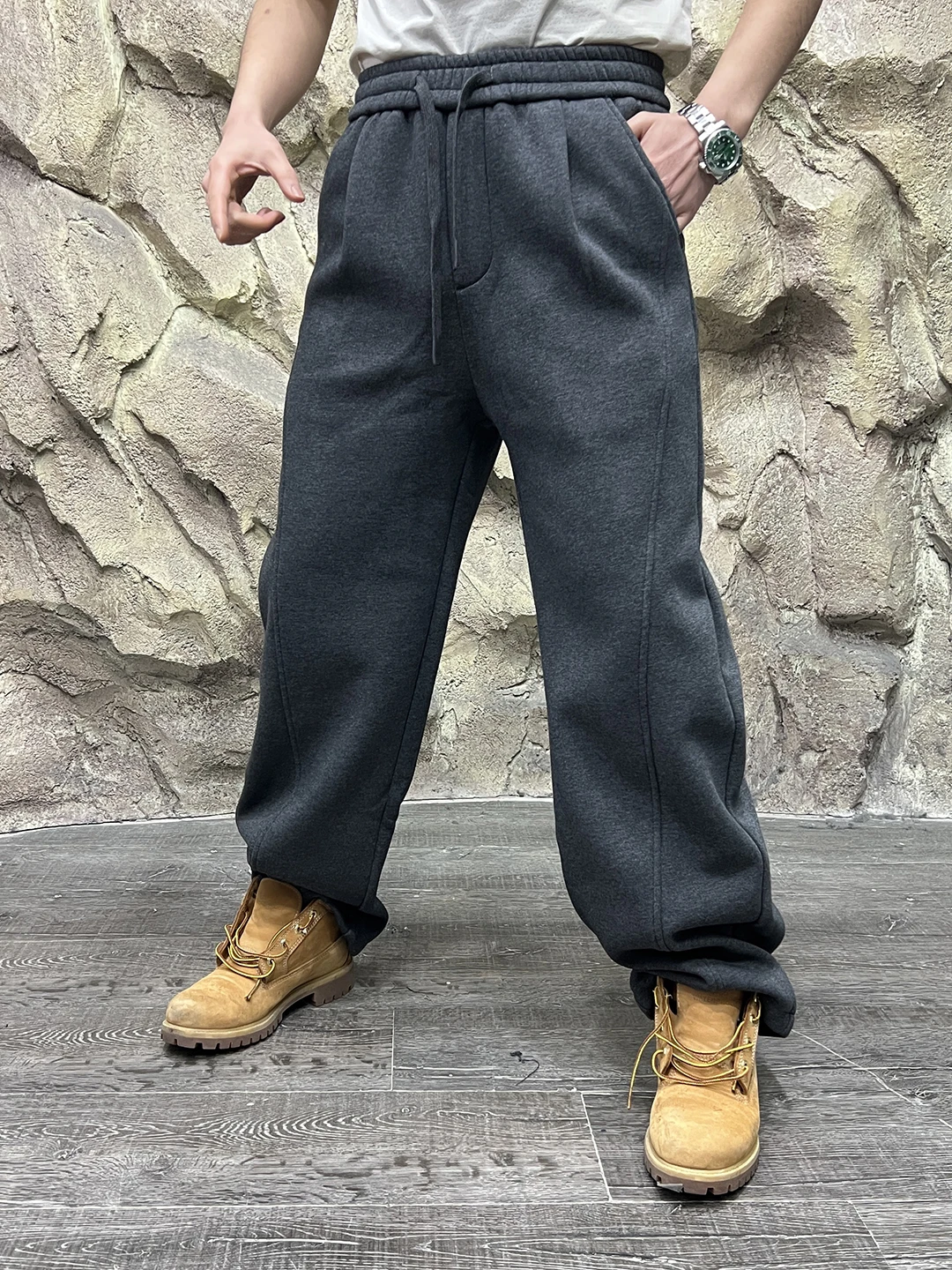 

Knitted Fce Lined Men's Casual Pants Straight Leg Fit Waed Cotton Polyester Blend Warm Autumn Winter Trousers