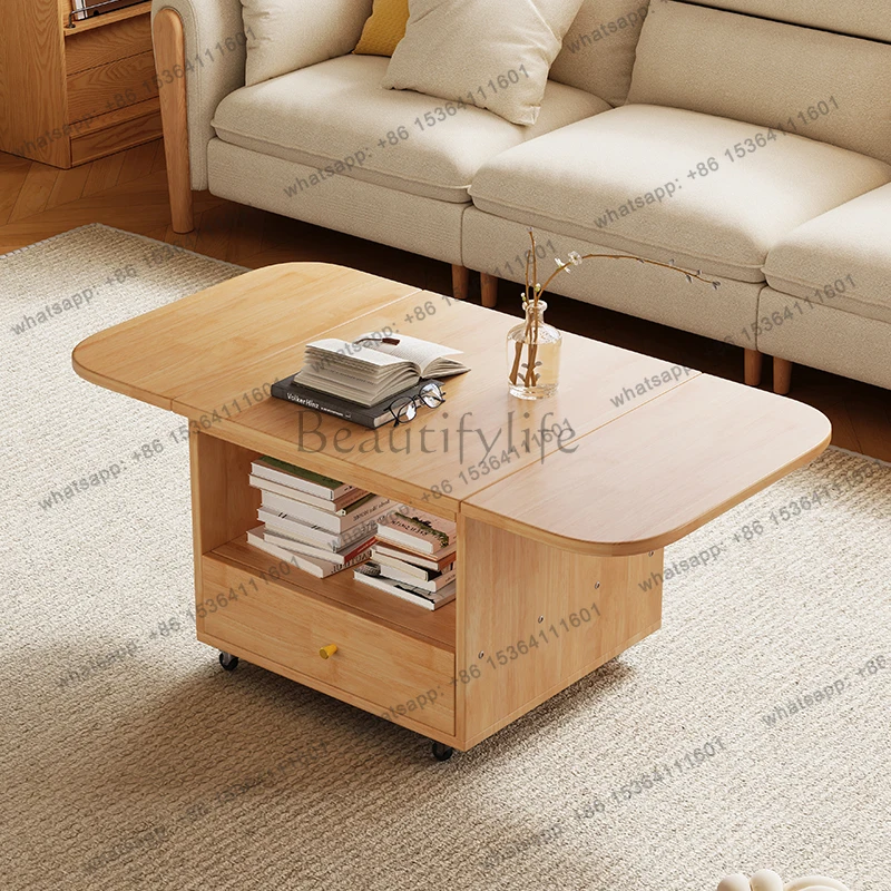 solid wood sofa side cabinet small apartment household living room mobile side several multi-functional snack storage trolley