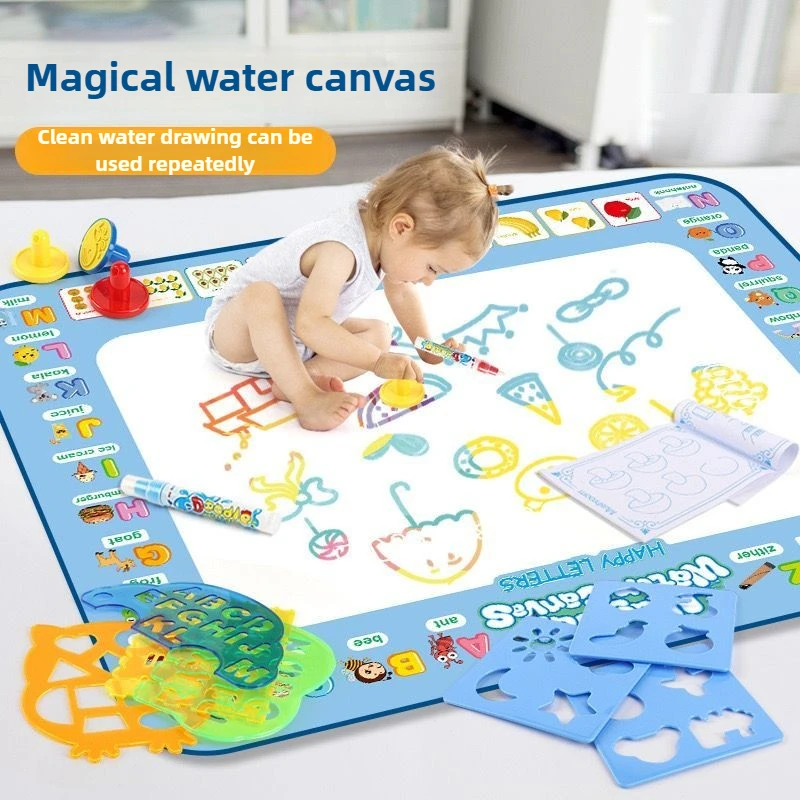 Lienzo al agua para niños, libro de dibujo mágico con grafiti repetido, tablero de pintura al agua grande de color para jardín de infantes, juguete de aprendizaje