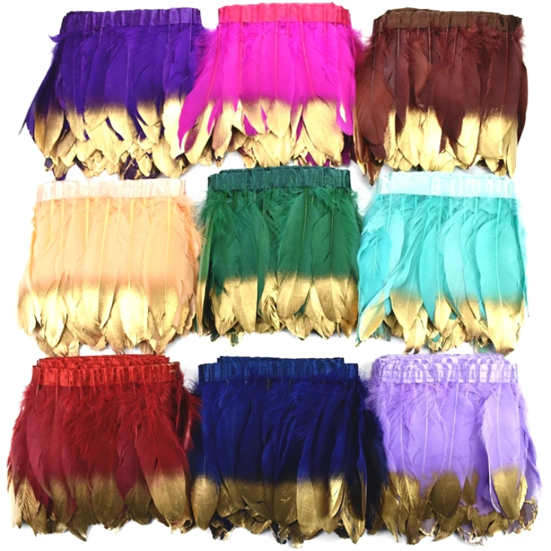 

2Meters Colored Goose Feathers on Tape Tassel Fringe Trim Trims Ribbon Skirt Geese Sewing Dress Decor for Clothes Needlework DIY