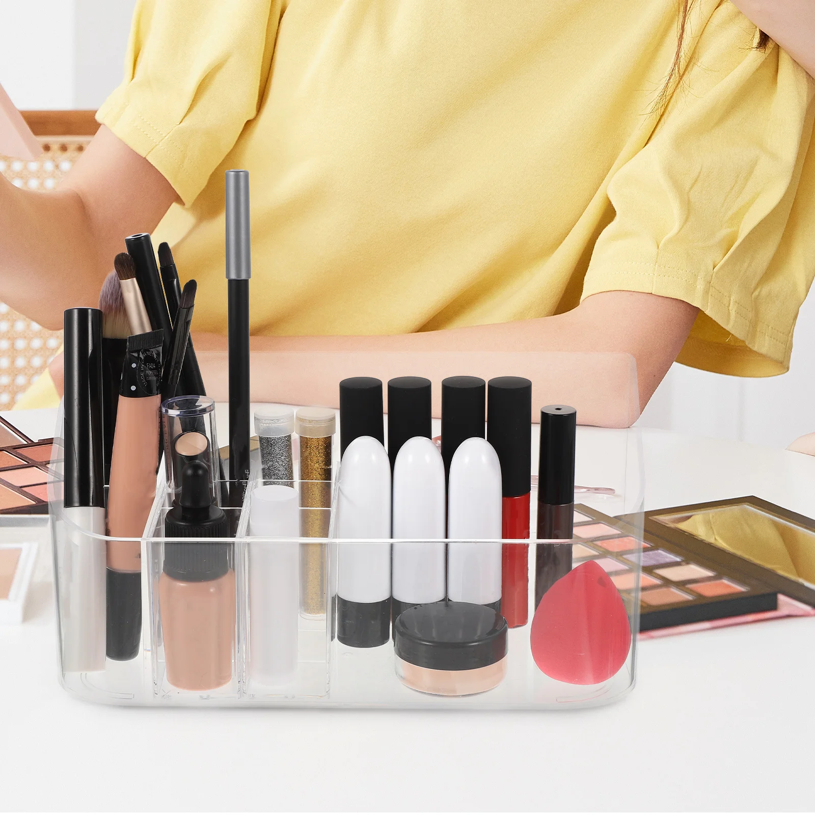 

Clear Transparent Makeup Organizer Holder Skincare Storage Box Tray Bathroom Counter Dressing Table Space Saving