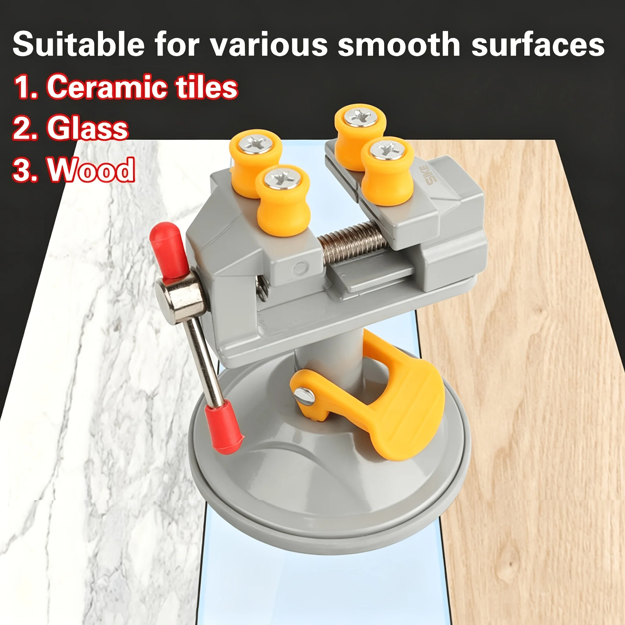 Suction‑Cup Aluminum Alloy Table Vise, 360° Rotatable Mini Bench Vise, Desktop Clamping Tool, DIY Craft Polishing Fixing Jig
