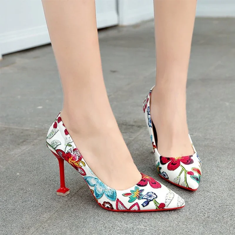 Print Random Sexy High Heels Shoes Women Shallow Dress Shoes 2024 Summer New Fashion Pointed Toe Shoes Party