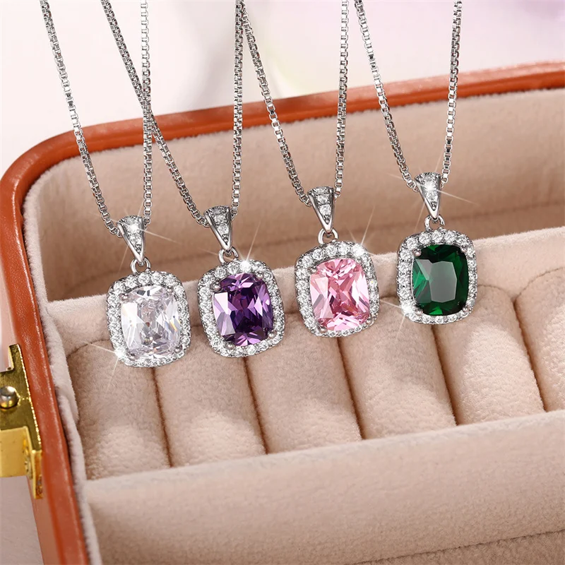 Huitan Geometrische Zirkonia Anhänger Halskette für Frauen Luxus Temperament Weibliche Hochzeit Trend Hals Zubehör Party Schmuck – Detail 21