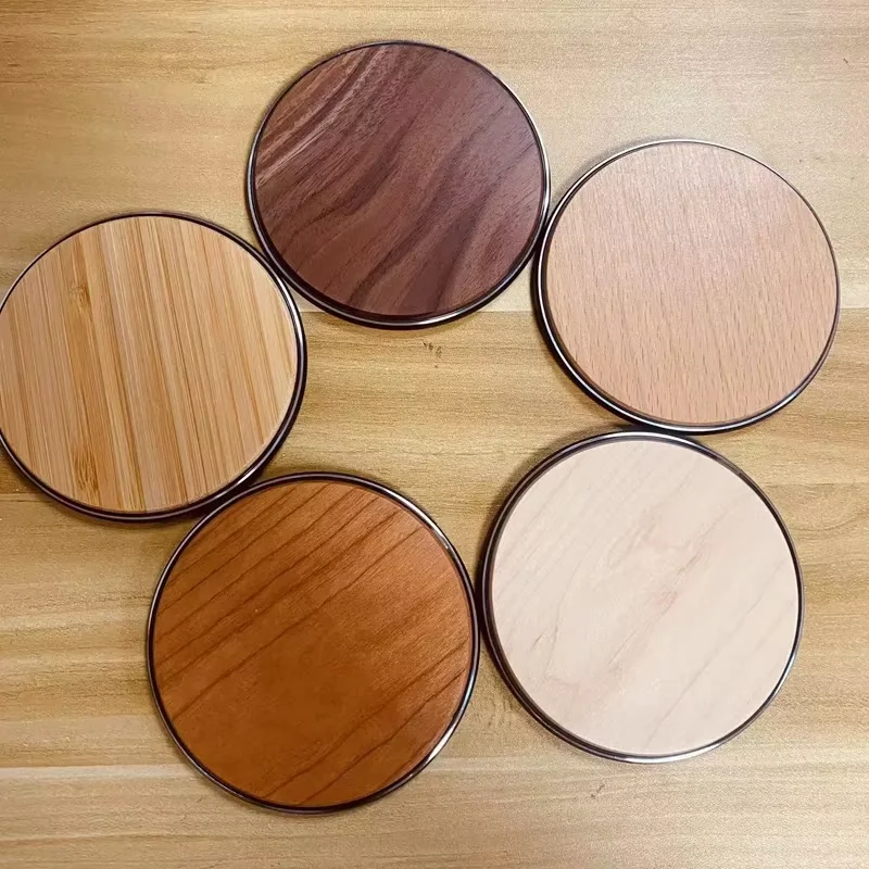 Round Wireless Charger 5W 7.5W 10W 15W 30W Walnut Maple Wood Craft Gift Mobile Phone Wireless Fast Charger For iPhone