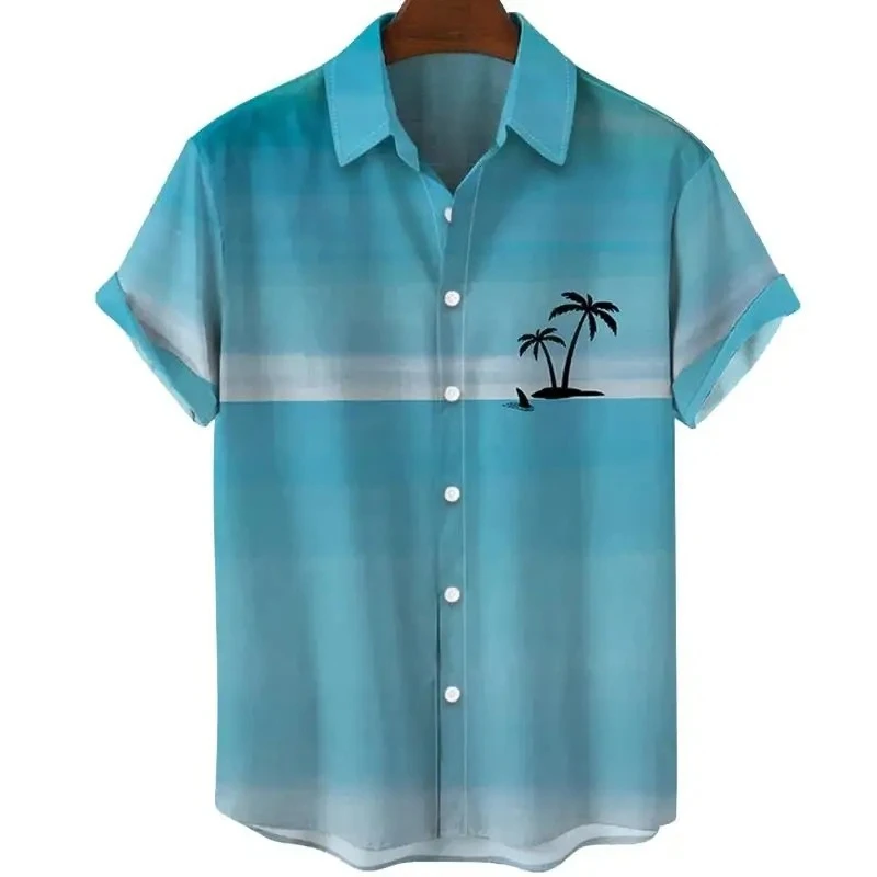 Men Summer Hawaiian Shirt Flamingo Palm Leaf 3D Print Short Sleeve Casual Beach Shirt