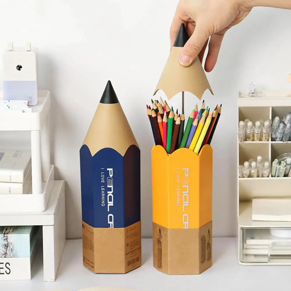 Pencil Shaped Pen Holder Desktop Pen Holder Capacity Pencil Shape Pen Holder With Dustproof Lid Ideal Organizer For Students