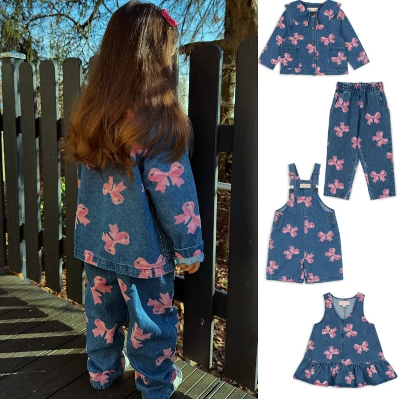 

Girls Cowboy Dress 2025 Spring And Summer New Printing Fashion Children Back Dress Cotton Lapel Denim Jacket Children's Clothing