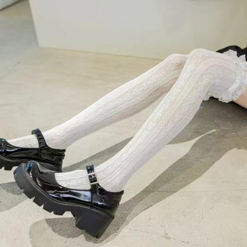 2026 الدانتيل القلب شبكة صيد السمك أنبوب طويل شبكة فوق الركبة الجسم جوارب خادمة تأثيري لوليتا الفخذ العليا شبكة السمك الجوارب الطويلة