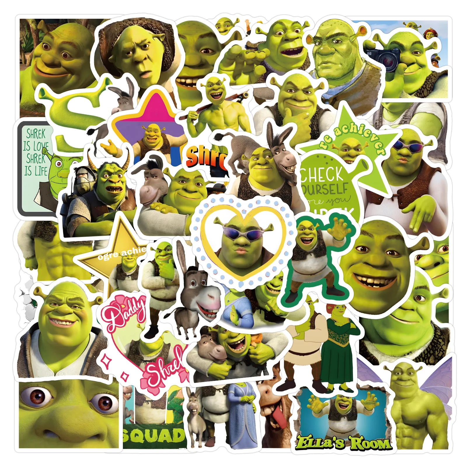 60pcs Cartoon Shrek Creative Decorative Suitcase Water Cup Computer Waterproof Sticker