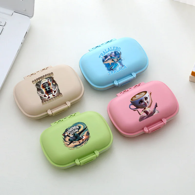 

Итальянская коробка для маленьких таблеток Brainrot, 8 сеток, герметичный чехол для хранения, органайзер для путешествий, контейнер, коробка для таблеток для лекарств