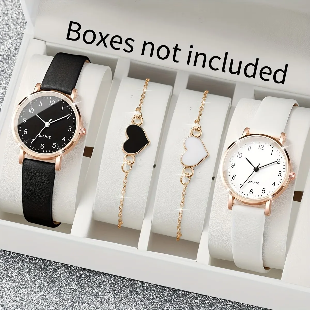 4 Pieces/Set Women's Simple Digital Dial Quartz Watch Set + Love Bracelet Set (Watch Box Not Included)