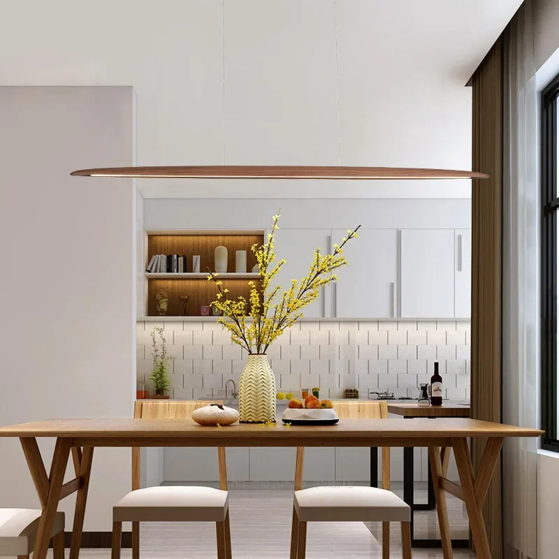 Wooden Pendant Lights Hanging Lamps Modern Table LED Long Linear Light Kitchen Island Office Bar Lighting for Dining Living Room