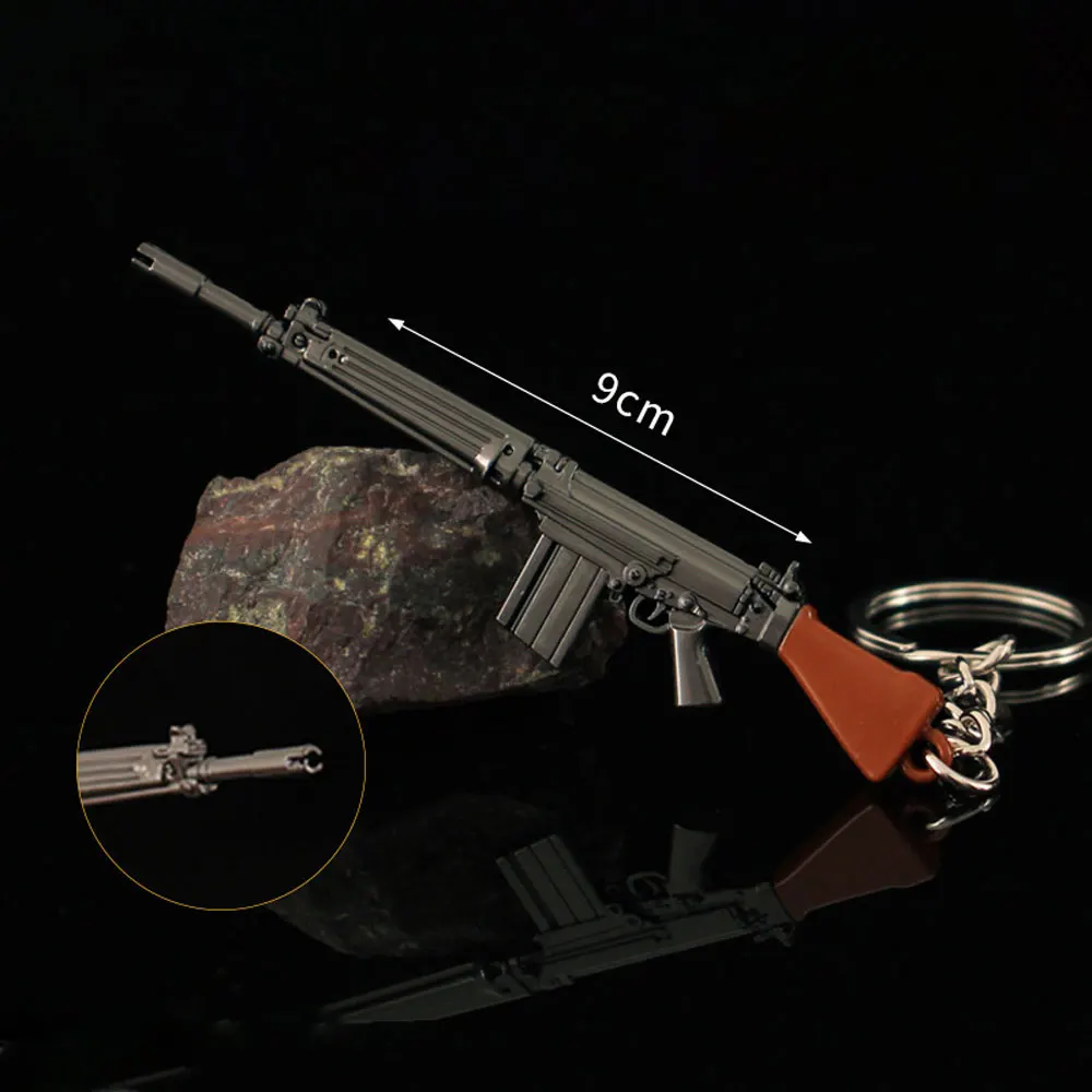 합금 키 체인 벨기에 FN FAL 미니 금속 장난감 총 장식 모델 게임 주변기기 액션 피규어 어린이 장난감 크리스마스 선물 ZG410