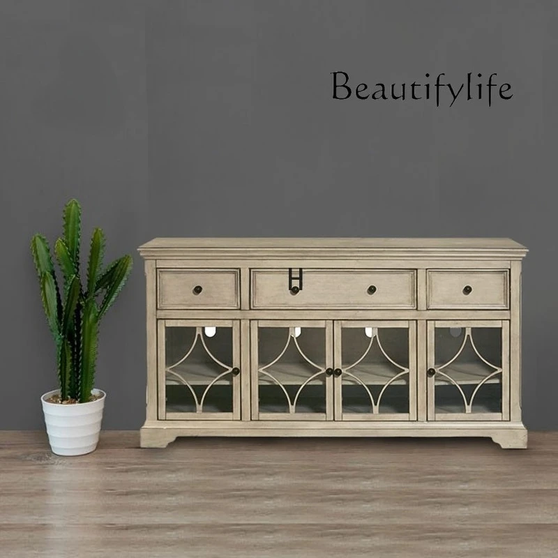 

American Solid Wood Sideboard Retro Antique Entrance Cabinet White Locker decoración hogar