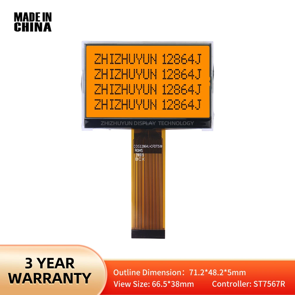 

COG12864J-Cfdtsw ST7565R Blue Yellow Gray Model Screen 71.2X48.2MM 128*64 With LED Backlight 3.3V Amber Black Letters