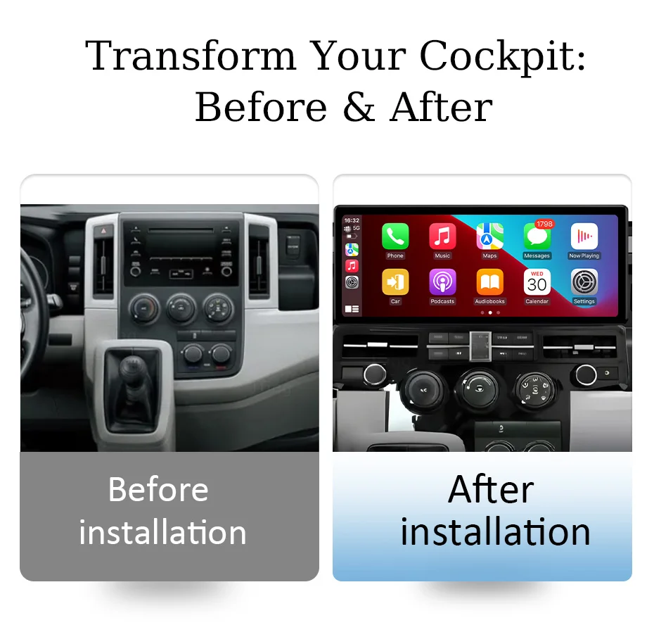 12.3 inch for Toyota Hiace 2019 Car Radio GPS Navi CarPlay Android Auto 4G WiFi Bluetooth DSP Android 16 QLED IPS Touch Screen