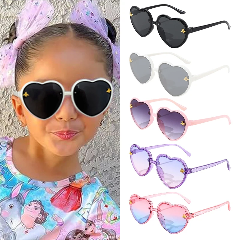1/2/3/4/5/6Pcs 2026 Girls Cute Gold Bee Newest Colors Heart Kids Children Fashion Glasses Baby Eyewear For Valentine's Day Gift