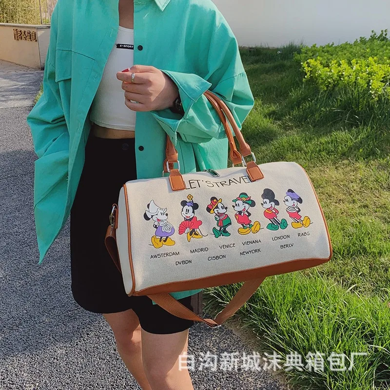 Canvas Mickey Mouse Printing Big Travel Bags New Cartoon High Capacity Casual Totes Female Fashion Multi-function Brand Handbags