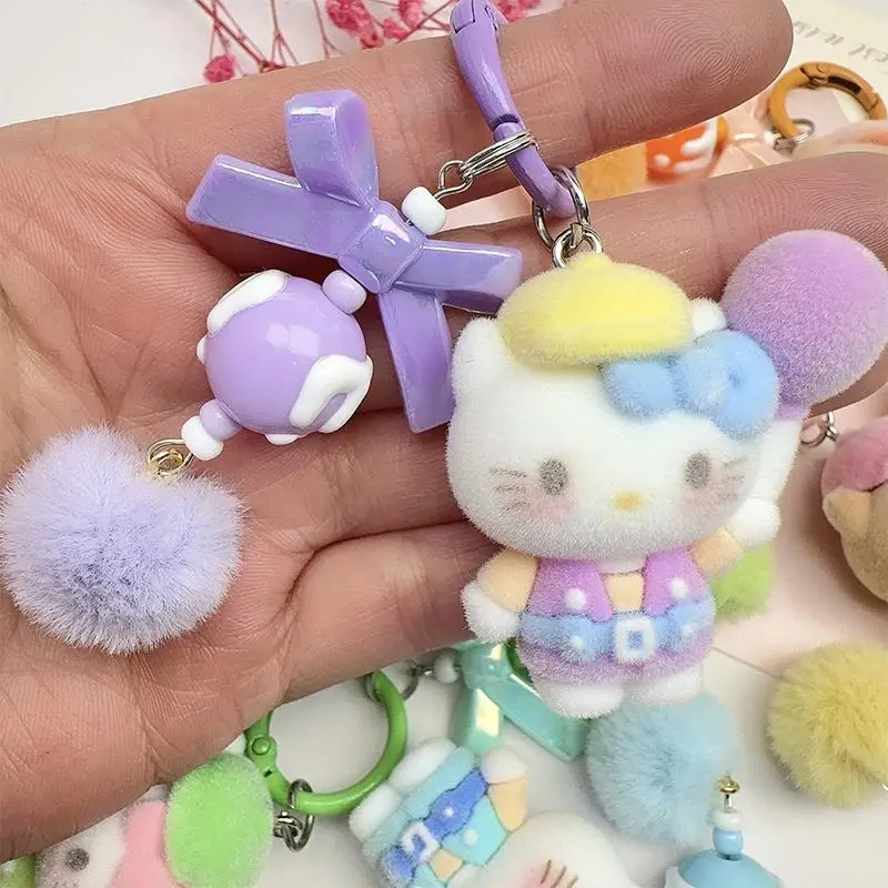 

Sanrio Anime Cartoon Flocked Balloon Kitten Keychain Backpack Charm Creative Cute Car Key Chain Bag Charm Accessories Toy Gift