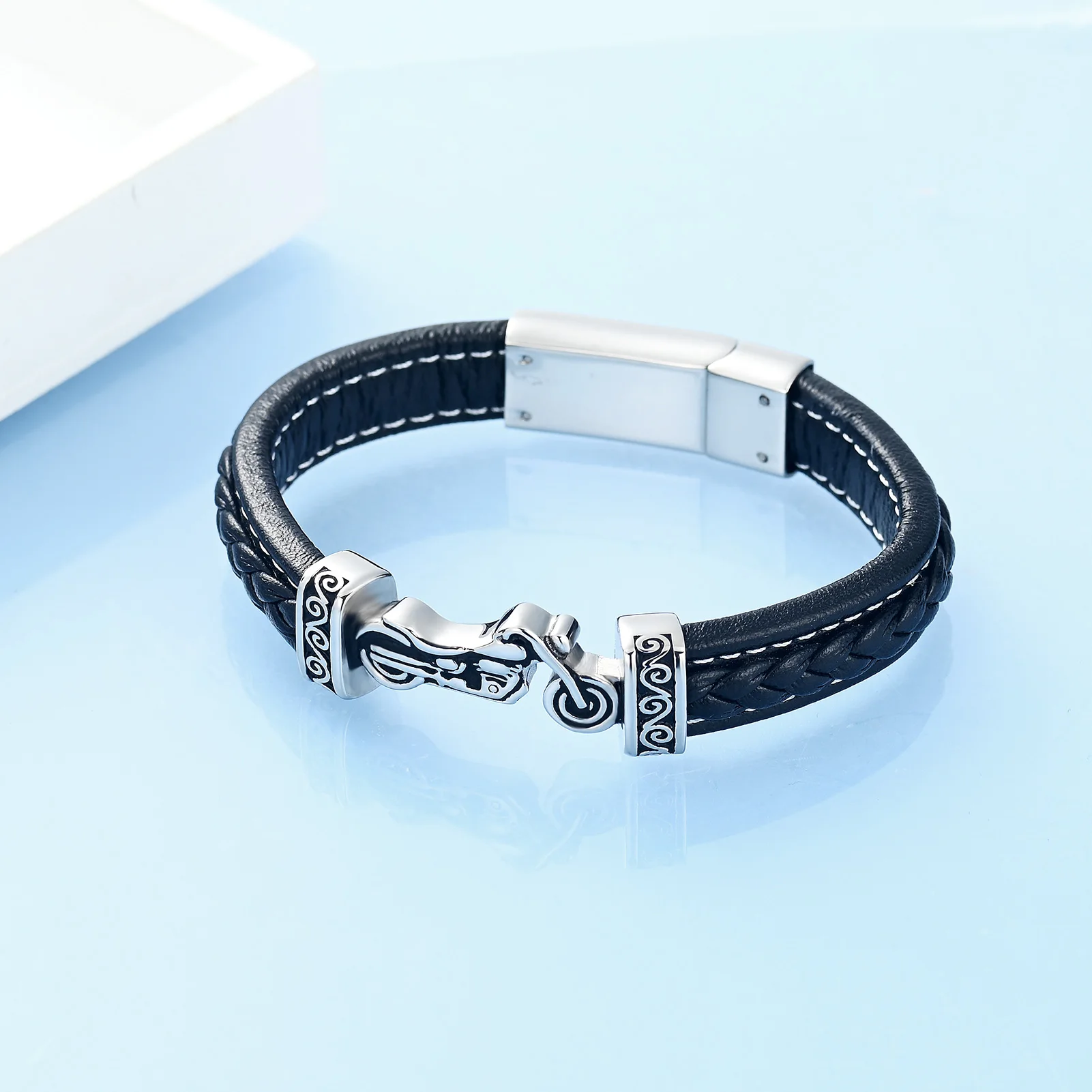 Exquisite Leather Bracelet Motorcycle Urns For Human/Pet Ashes Keepsake Memorial Bangle Stainless Steel  Cremation Jewelry