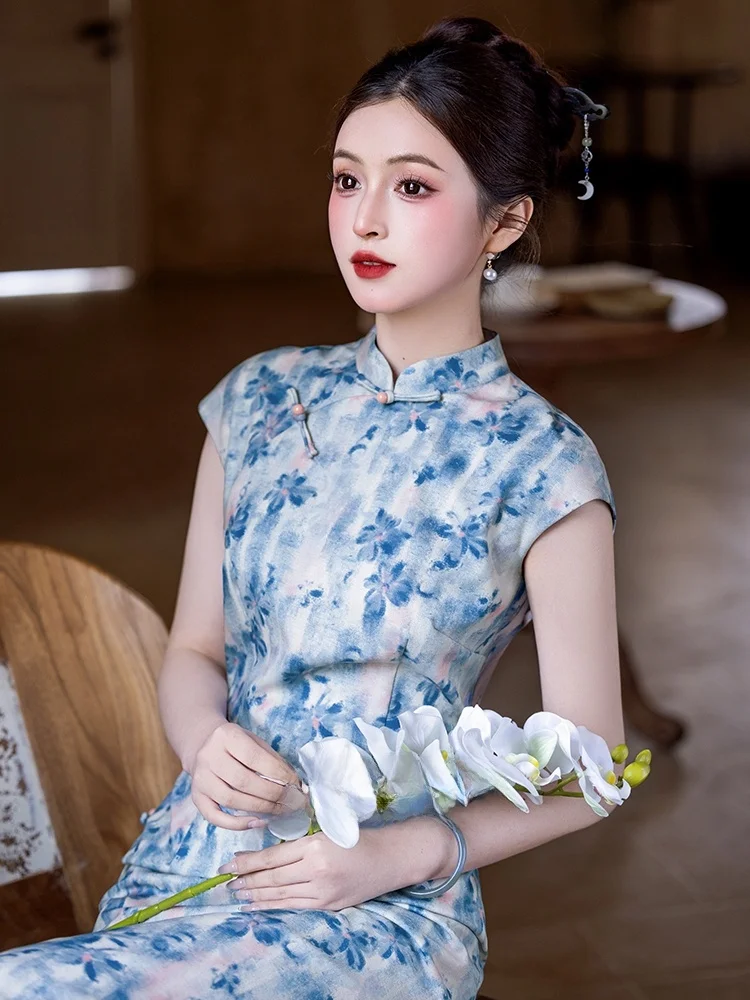 

Young Host Evening Gown Retro Chinese Sle Daily Wear Low Slit ort Sve Floral Patterned High End Feeling