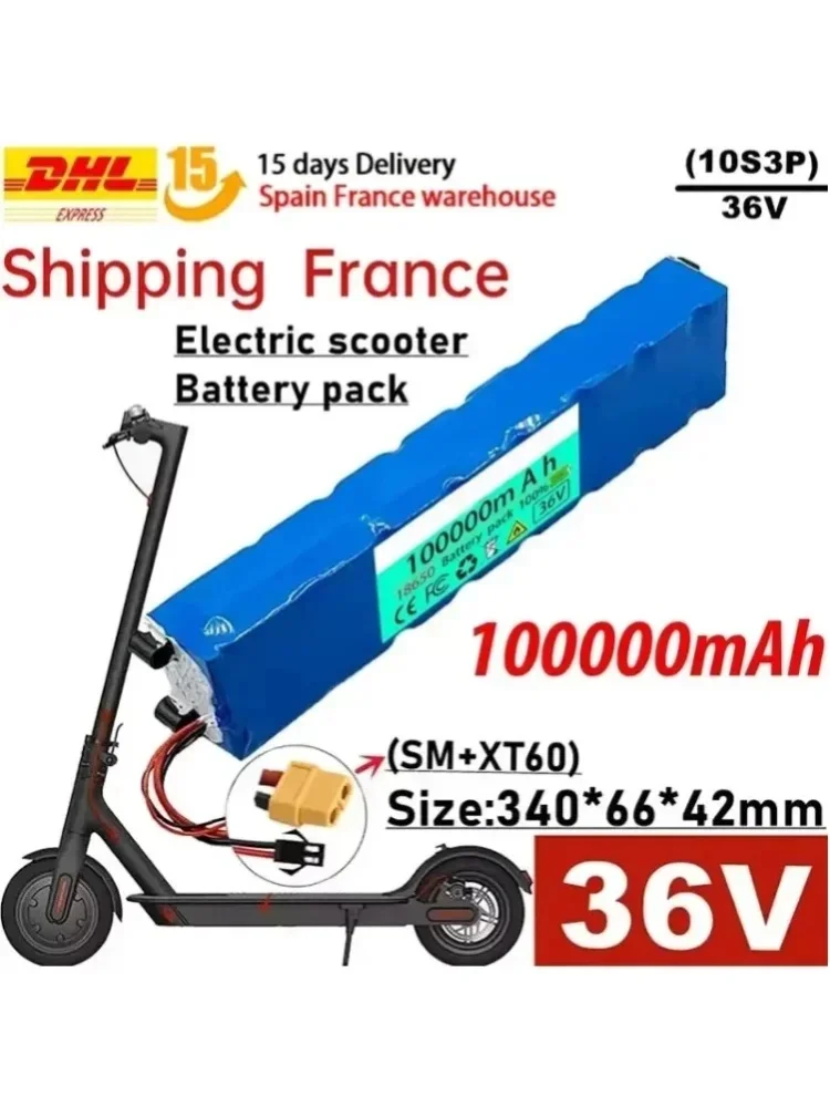 Versand Frankreich 10S3P 36V 100000mAh 36V Elektroroller-Akku 18650 Lithium M365 Elektroroller 36V Akku Roller