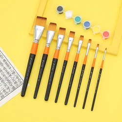 Short handle nylon flat peak gouache watercolor acrylic oil brush, suitable for beginners art student artists painting